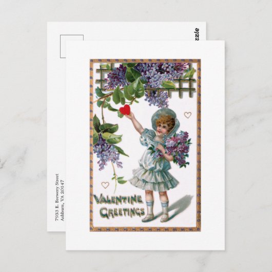  meisje met bloemen en Valentijn groet Briefkaart (Voorkant / Achterkant)