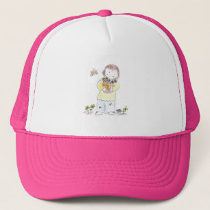 Meisje met bloemen en vlinder trucker pet