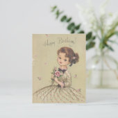  meisje met bloemen feestdagenkaart (Staand voorkant)