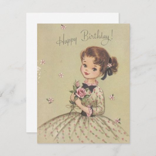 meisje met bloemen feestdagenkaart (Voorkant / Achterkant)