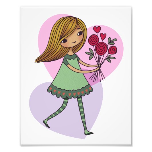 Meisje Met Bloemen Foto Afdruk (Voorkant)