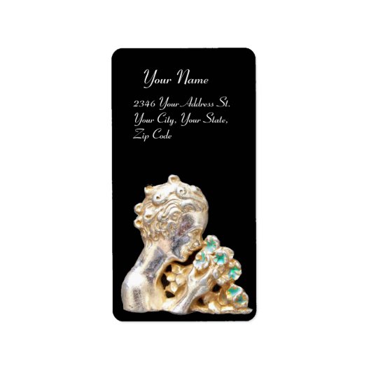 MEISJE MET BLOEMEN, goud, zwart Etiket (Voorkant)