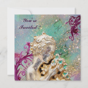 MEISJE MET BLOEMEN IN GOUDEN VONKEN ,Blauwe saffie Kaart