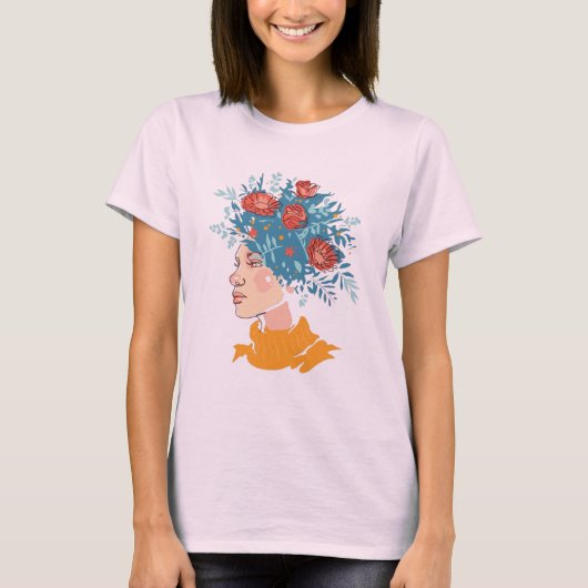 Meisje met bloemen in haar haar t-shirt (Voorkant)