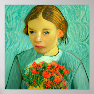 meisje met bloemen in van gogh poster & prints