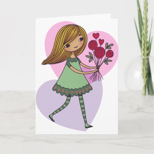 Meisje Met Bloemen Kaart (Voorkant)