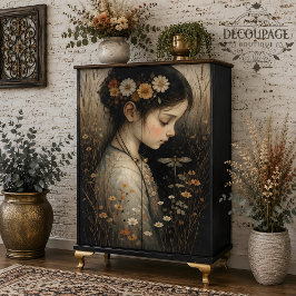 Meisje met Bloemen & Libel Decoupage Tissuepapier