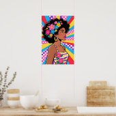 Meisje met Bloemen Pop Art Poster (Keuken)