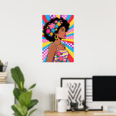 Meisje met Bloemen Pop Art Poster (Thuiskantoor)