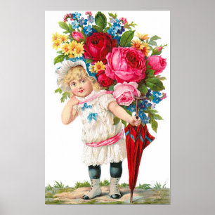  meisje met bloemen poster