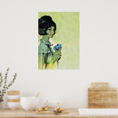 Meisje met bloemen retro  pulp Hoesje kunst Poster (Keuken)