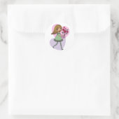 Meisje Met Bloemen Ronde Sticker (Tas)