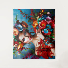 Meisje met bloemen wandkleed