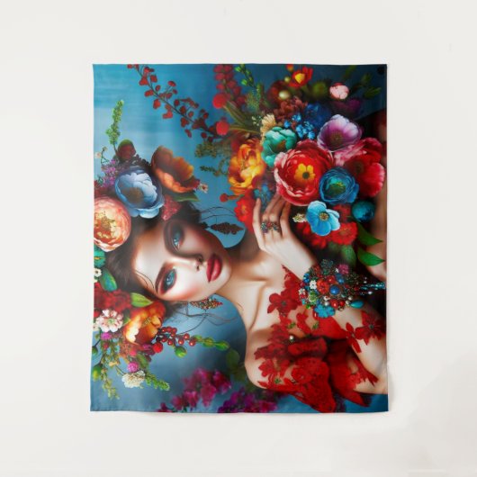 Meisje met bloemen wandkleed (Voorkant)