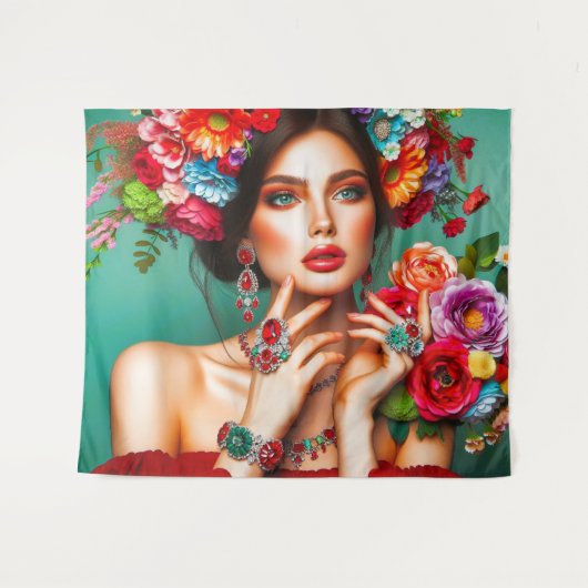 Meisje met bloemen wandkleed (Voorkant (horizontaal))