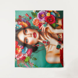 Meisje met bloemen wandkleed