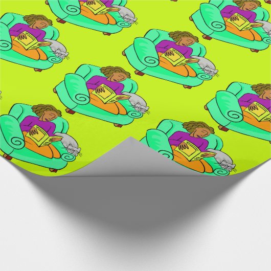 Meisje met boek en kat cadeaupapier (Hoek)