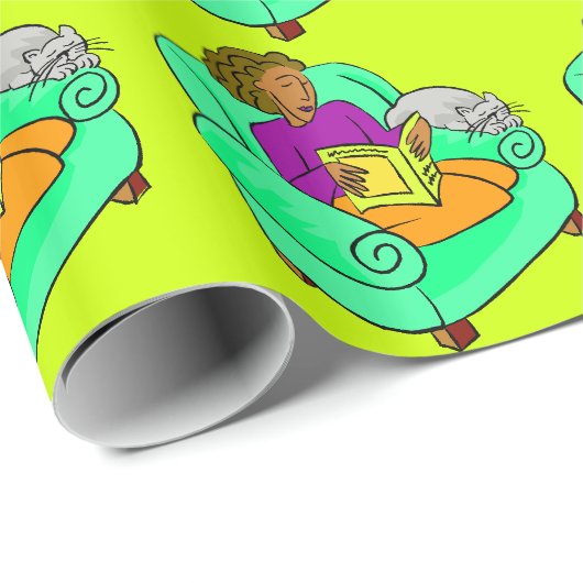 Meisje met boek en kat cadeaupapier (Rol Hoek)