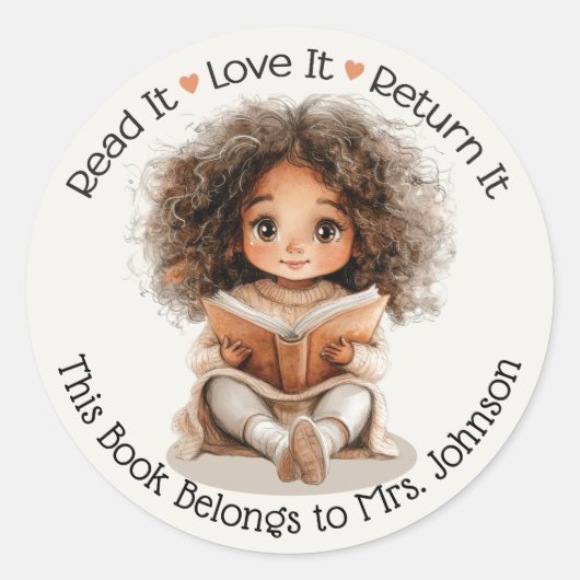 Meisje met Boek Leraar Klaslokaal Bibliotheek Labe Ronde Sticker (Voorkant)