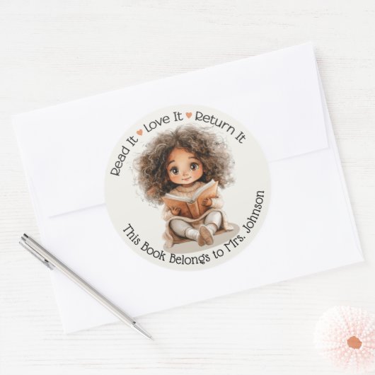 Meisje met Boek Leraar Klaslokaal Bibliotheek Labe Ronde Sticker (Envelop)