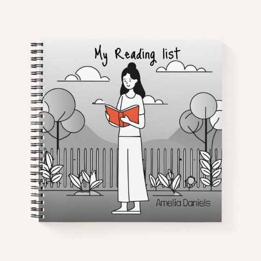 Meisje met boek - Monochroom Reading List Journal (Voorkant)