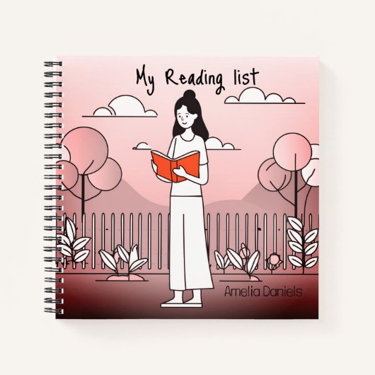 Meisje met boek - Pink Reading List Journal (Voorkant)