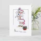  meisje met Bonnet en PaasBunny Feestdagenkaart (Staand voorkant)