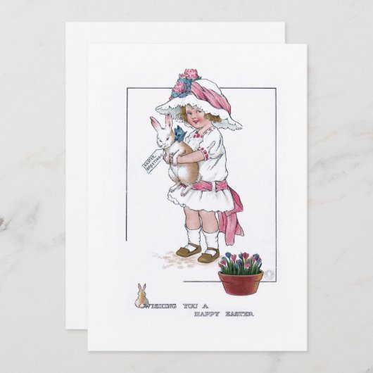  meisje met Bonnet en PaasBunny Feestdagenkaart (Voorkant / Achterkant)