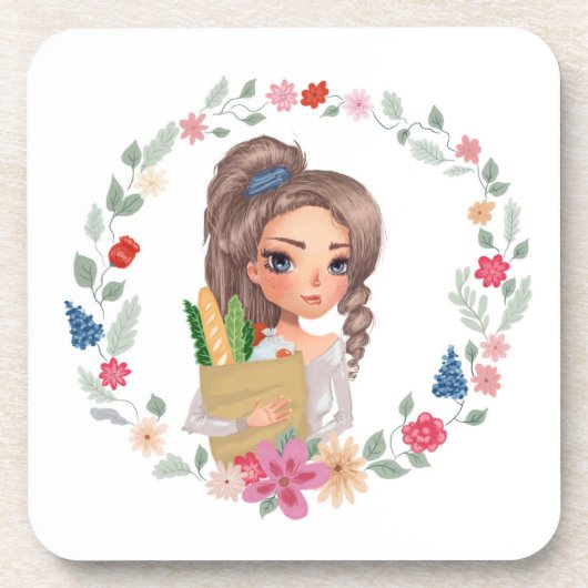 Meisje met boodschappen bier onderzetter (Voorkant)