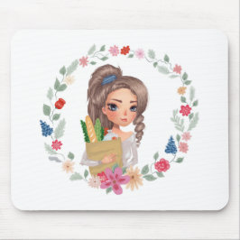 meisje met boodschappen muismat