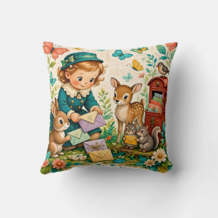 ~ MEISJE MET BOSDIEREN ~ Zoete vintage~ Kussen