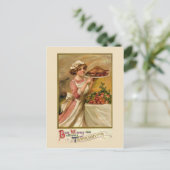 Meisje met braadstuk Turkije Feestdagenkaart (Staand voorkant)