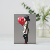 Meisje met briefkaart met rode hartballon (Staand voorkant)