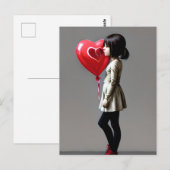 Meisje met briefkaart met rode hartballon (Voorkant / Achterkant)