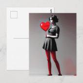 Meisje met briefkaart met rode hartballon (Voorkant / Achterkant)