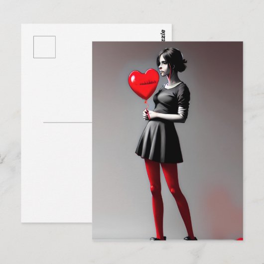 Meisje met briefkaart met rode hartballon (Voorkant / Achterkant)