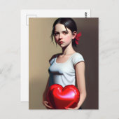 Meisje met briefkaart met rode hartballon (Voorkant / Achterkant)