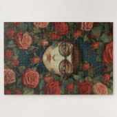 Meisje met bril omringd door rozen   legpuzzel (Horizontaal)
