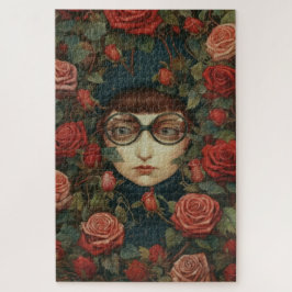 Meisje met bril omringd door rozen   legpuzzel