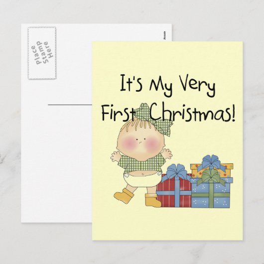 Meisje met cadeaus 1e kerst T-shirts en cadeaus Feestdagenkaart (Voorkant / Achterkant)