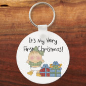 Meisje met Cadeaus 1e kerstshirt en cadeaus Sleutelhanger (Voorkant)
