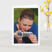 Meisje met camcorder portret kaart (Gele Bloem)