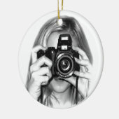Meisje met camera keramisch ornament (Links)