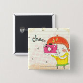 Meisje met camera, klikken vierkante button 5,1 cm (Voorkant /achterkant)