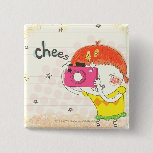 Meisje met camera, klikken vierkante button 5,1 cm (Voorkant)