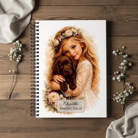 Meisje met chocolade labrador pup notitieboek
