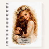 Meisje met chocolade labrador pup notitieboek (Voorkant)