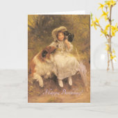 Meisje Met Collie En Kitten Verjaardag Kaart (Gele Bloem)