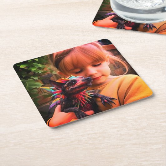 Meisje met creatie kartonnen onderzetters (Schuin)