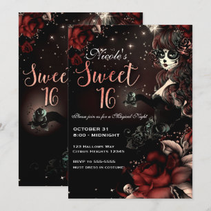 Meisje met Dag van de Doden Zwart Rood Sweet 16 Fe Kaart